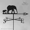 Elephant Weathervane The Elephant Weathervane by Black Fox Metalcraft Ltd features laser-cut silhouettes of an adult and calf, plus north, south, east, and west directional markers.
