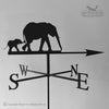 Elephant Weathervane The Elephant Weathervane by Black Fox Metalcraft Ltd showcases laser-cut silhouettes of an adult and calf elephant above the N, S, E, and W directional letters.
