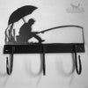 Coarse Fishing Coat Hooks The Coarse Fishing Coat Hooks by Black Fox Metalcraft Ltd feature a sleek black powder-coated silhouette of a person fishing under an umbrella, making them the ideal gift for fishing enthusiasts.