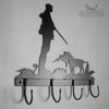Shooting with Labrador Coat Hooks Shooting with Labrador Coat Hooks by Black Fox Metalcraft Ltd features a hunter and dog silhouette, decorative laser cut details, and four hand-forged hooks—a perfect personalized gift.