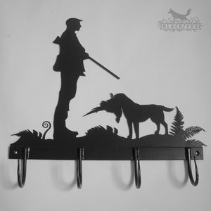 Set of hand forged hooks with laser cut Gun Dogs design.