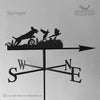 Spaniel Flushing Pheasants Weathervane The Spaniel Flushing Pheasants Weathervane by Black Fox Metalcraft Ltd features silhouettes of a spaniel and birds, along with directional letters S, W, N, and E. Ideal for countryside pursuits, it is designed with rust protection to endure the elements.