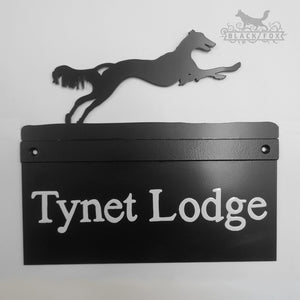 Hand painted metal house sign with Saluki design.