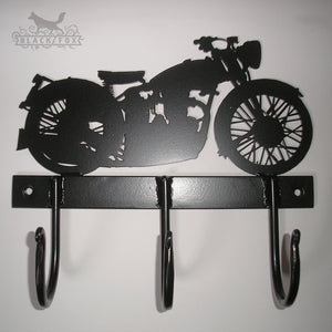 Set of hand forged hooks with laser cut vintage motorbike design.