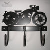 Velocette Coat Hooks The Velocette Coat Hooks from Black Fox Metalcraft Ltd feature a classic motorbike silhouette in a decorative laser-cut design on a black metal wall hook with three hand-forged hooks.