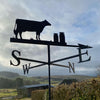 Dairy Cow weathervane featuring two milk churns. Photographed overlooking Scottish Borders farmland.