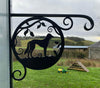 Hanging Basket Bracket featuring a Saluki dog. Hand forged and photographed in the scottish borders.