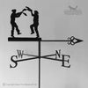 A Morris Dancers Weathervane by Black Fox Metalcraft Ltd showcases two silhouetted figures fencing on top, accompanied by directional letters S, W, N, and E.