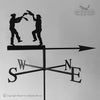 A Morris Dancers Weathervane by Black Fox Metalcraft Ltd features two people sword fighting in silhouette, accompanied by directional letters SW, W, NE.