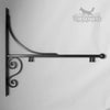 The Vintage Vehicles Hanging Sign by Black Fox Metalcraft Ltd features a black metal wall bracket with an ornate scroll design and horizontal rod, ideal for displaying business signs. The "Black Fox" logo with a fox silhouette is elegantly positioned in the top right corner, perfect for your vintage vehicle or car restoration company's display.