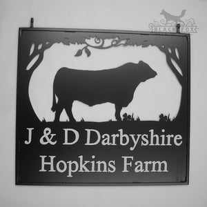 Swinging Farm Sign featuring a Hereford Bull.
