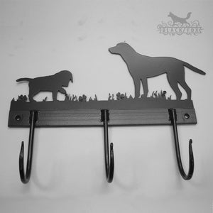 Set of hand forged hooks with laser cut Labrador and Puppy design.