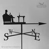 Man drinking wine weathervane with traditional arrow.