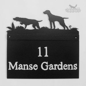 Hand painted metal house sign with Pointers design.