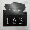 Hand painted metal house sign with Range Rover design.